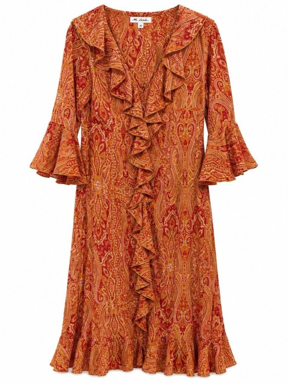 At Last Rust Paisley Ruffle Wrap High-Low Dress - Picture 2 of 7